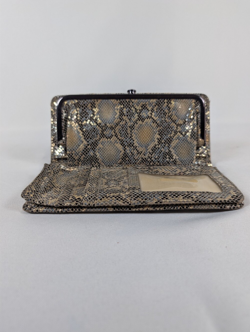Hobo The Original, Snakeskin-Embossed Leather Kiss-Lock Wristlet Clutch - Picture 8 of 9